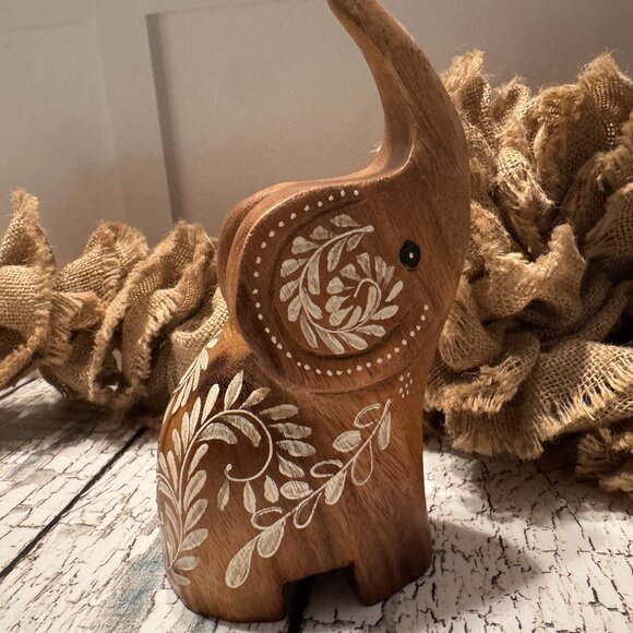 Solid Wood Etched Elephant Table Top Decor - Picture 1 of 2